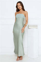 Every Love Song Satin Strapless Maxi Dress Sage