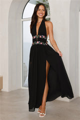 Maldives Garden Halter Maxi Dress Black