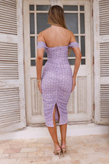 Perfect Shape Off Shoulder Mesh Midi Dress Lilac