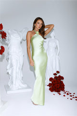 Clover Fields Satin Halter Maxi Dress Lime