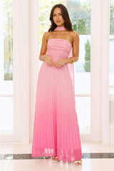 Love Loft Strapless Pleated Maxi Dress Pink