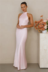 The Cleo Halter Satin Maxi Dress Pink