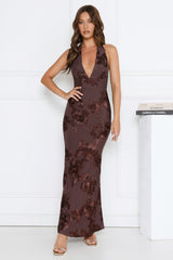 Lime Light Mesh Halter Maxi Dress Brown