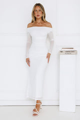 Curve Embrace Off Shoulder Mesh Maxi Dress White