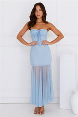 Misty Morning Magic Strapless Mesh Maxi Dress Blue