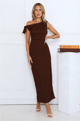 Polished Energy Off Shoulder Maxi Dress Brown