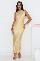 Trends Unveiled Satin Maxi Dress Yellow