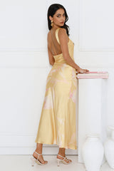 Trends Unveiled Satin Maxi Dress Yellow
