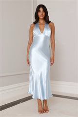 Pippa Satin Halter Midi Dress Blue