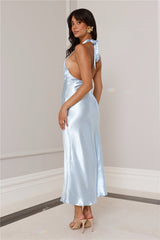Pippa Satin Halter Midi Dress Blue