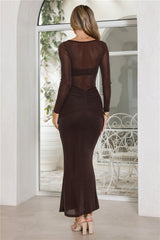 Glitter Night Long Sleeve Maxi Dress Brown