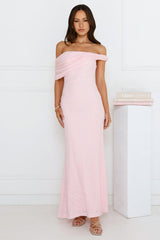 Slay the Night Off Shoulder Maxi Dress Pink