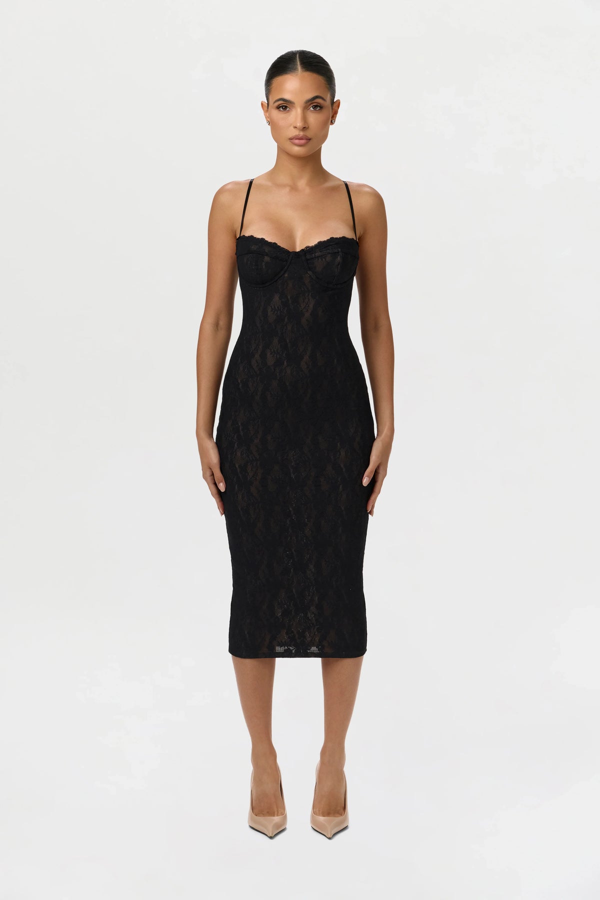Stretch Lace Midi Dress