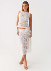 Virelle Lace Midi Skirt Ivory