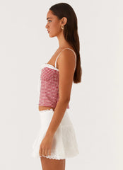 Palmer Ruffle Bustier Top Red Gingham