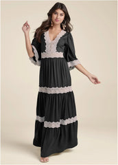 Lace Detail Maxi Dress Black Multi