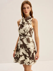 Blurry Print Cowl Neck Mini Dress