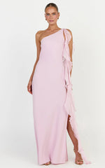 Alani Maxi Dress - Backless One Shoulder Flounce Detail Dress in Pink