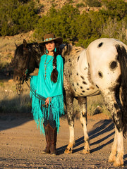 Fringe Poncho - Aqua