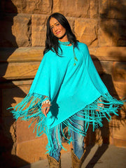 Fringe Poncho - Aqua