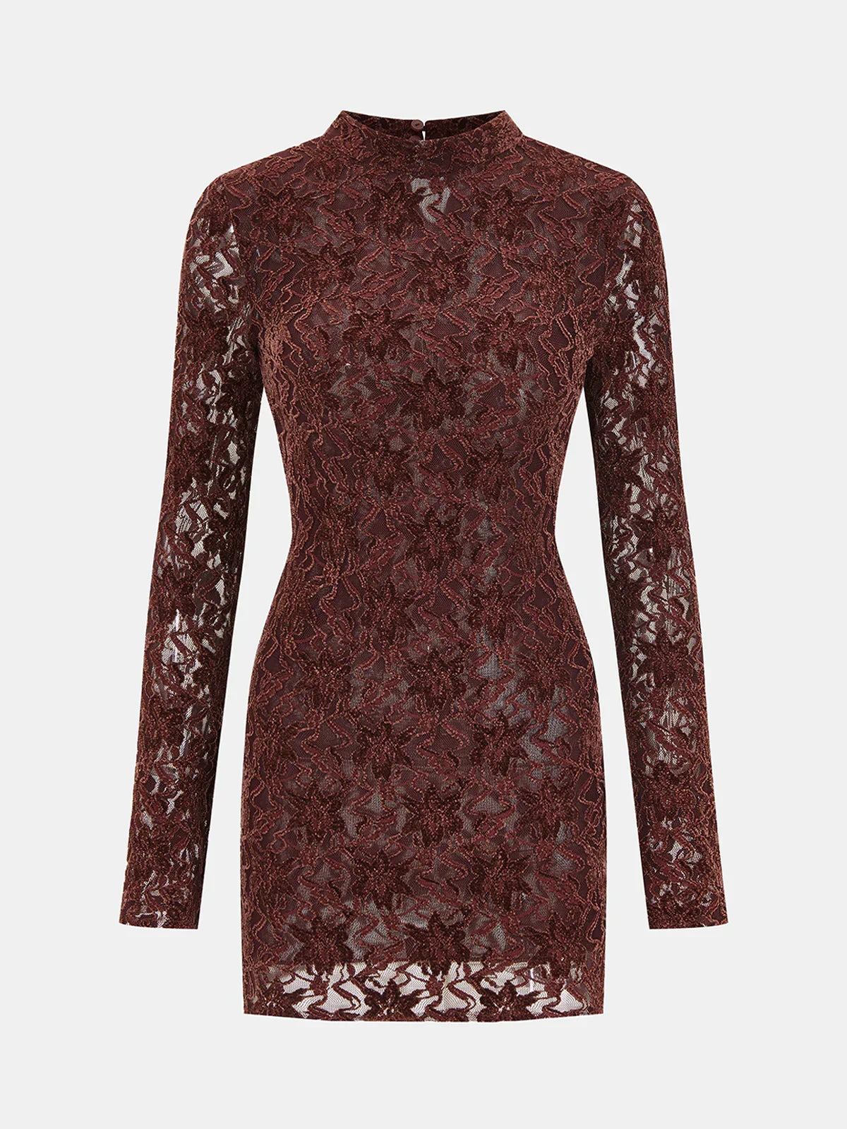 Lace-Jacquard Long-Sleeve Mini Dress