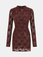 Lace-Jacquard Long-Sleeve Mini Dress