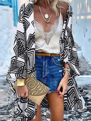 JuliaFashion - 2024 Women Cardigan Open Front Bohemian Floral Printed Blouse