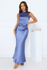 Crystal Shine Satin Maxi Dress Blue