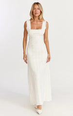 Roxanne Midi Dress - Square Neck Fit And Flare Dress in White