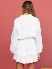 Shirt Dresses Ecru White V-Neck Long Sleeves Layered Mini Dresses