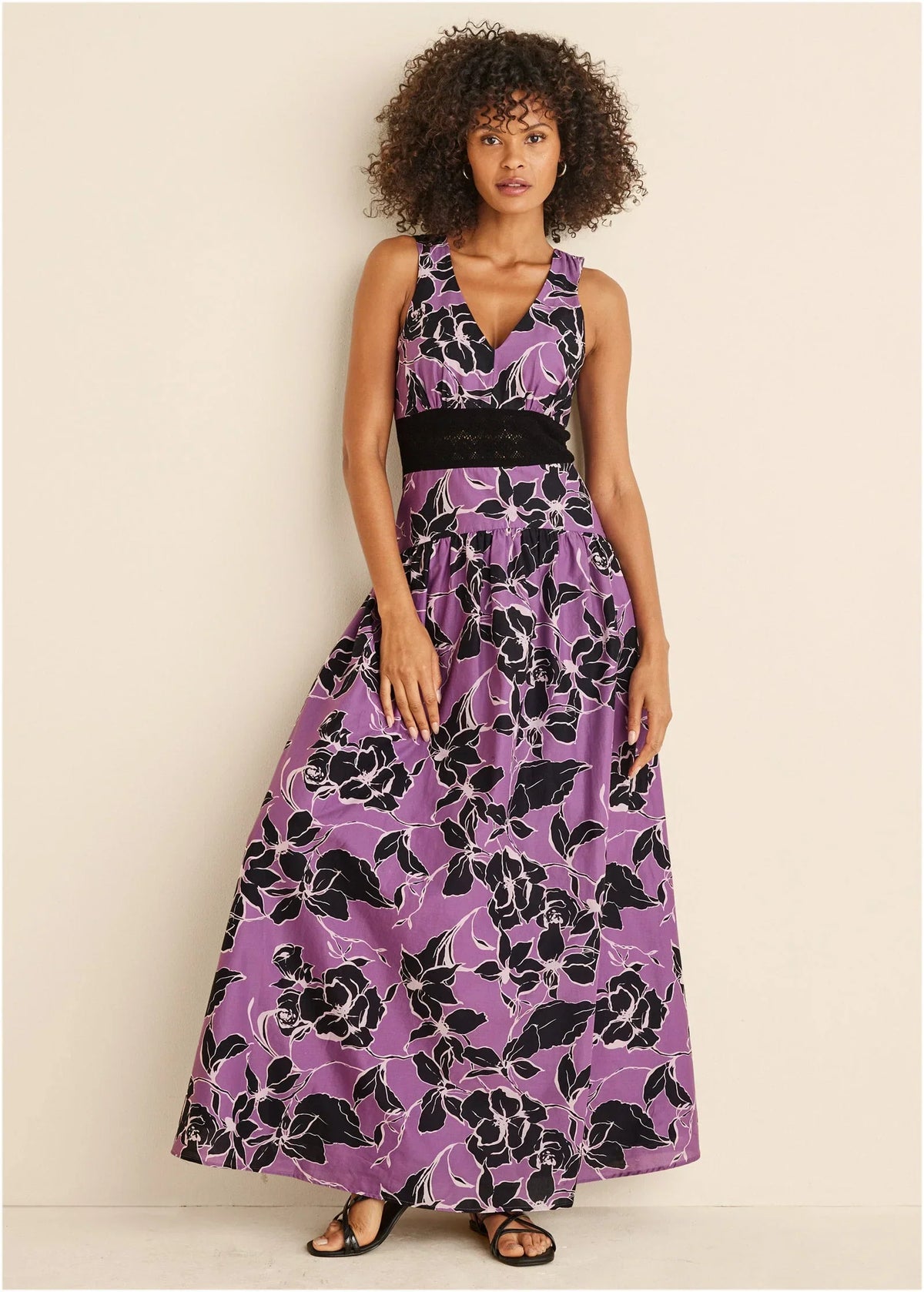 Lace Detail Drop Waist Maxi Daffodil Floral