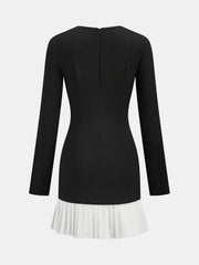 Pleated Hem Panel Asymmetric Metal Detail Mini Dress