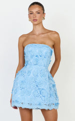 Maristella Mini Dress - Strapless Lace Up Back A Line Dress in Blue