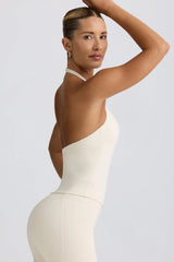 Halterneck Open-Back Tank Top in Ivory Marl