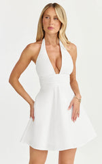 Janie Mini Dress - Halter Neck Dress in White