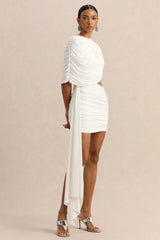 Danellia | White Round-Neck Mini Dress With Cut-Out Detail And Sash