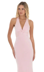 Twist V-Neck Maxi Dress In Pink