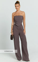 Norma Pants - High Waist Linen Blend Wide Leg Pants in Mushroom