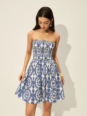 Strapless Floral Print Dress