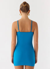 Paeonia Shell Mini Dress Aqua Blue