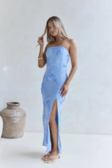 Glow Up Season Strapless Maxi Dress Blue