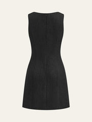 Tweed Sleeveless Button Mini Dress