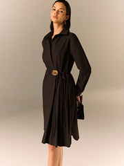 Asymmetric Pleated Hem Shirt Dress