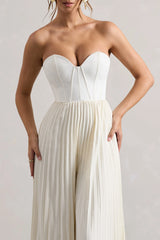 Lorelai Cream Corset Plisse Wide Leg Jumpsuit