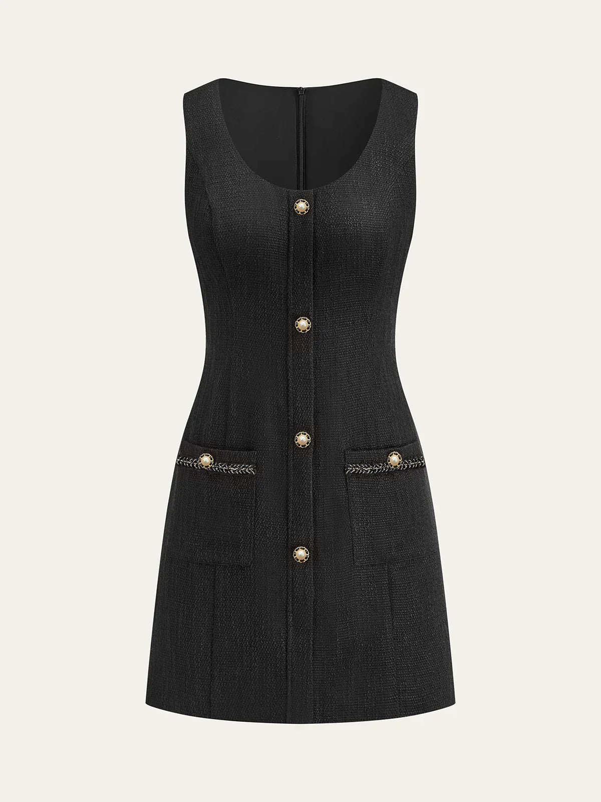 Tweed Sleeveless Button Mini Dress