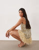 ASOS LUXE embellished scoop neck mini dress with faux feather hem in pale yellow
