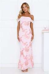 Lush Bloom Embroidered Off Shoulder Maxi Dress Pink