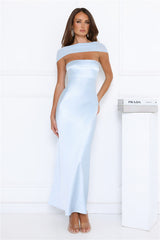 Starry Enchant Satin Strapless Maxi Dress Blue