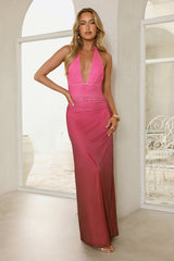 Sunset Siren Mesh Halter Maxi Dress Pink