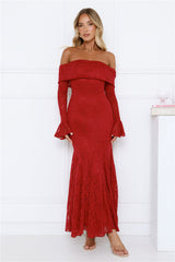 Supreme Off Shoulder Mesh Maxi Dress Red